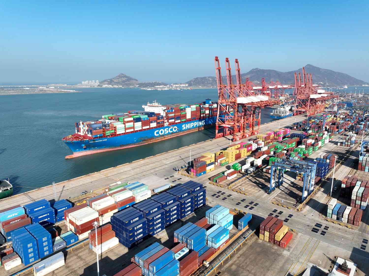 Port industriel avec navires porte-conteneurs et grues de chargement